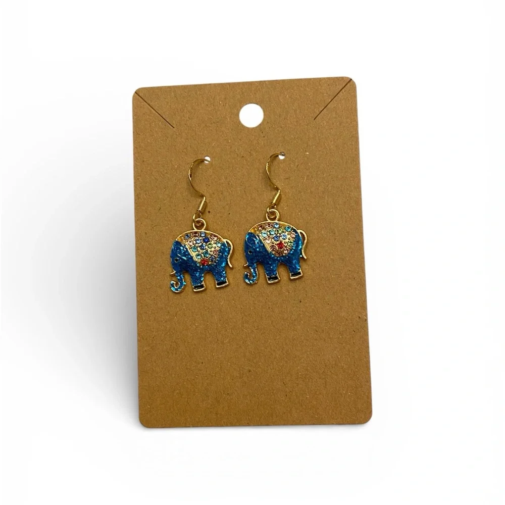 Elephant Earrings Blue with colored accents